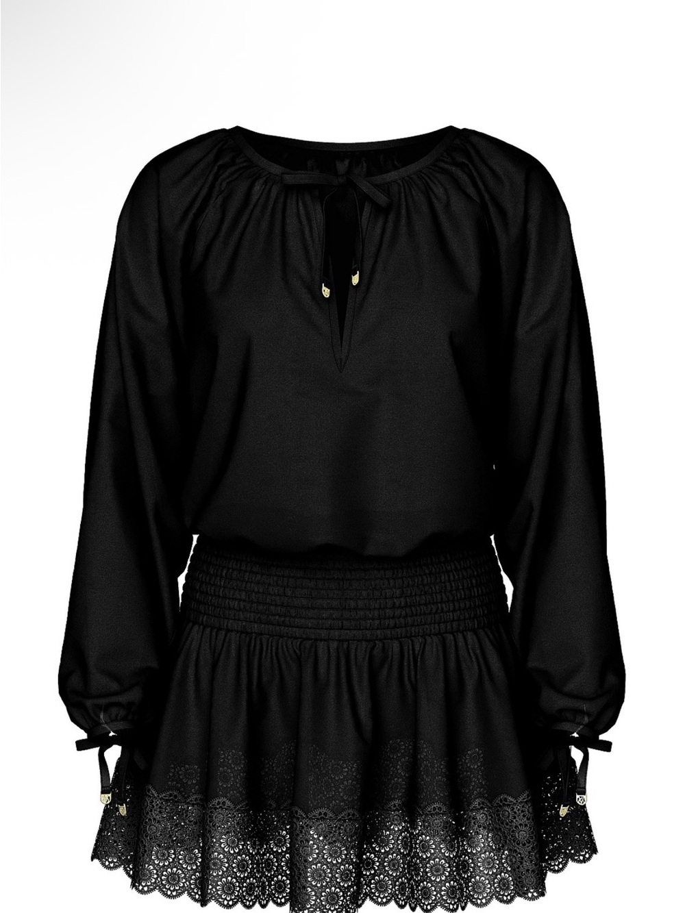 NWT VS Black Peasant Blouse with Lace Hem for a night out or Swim suit Coverup